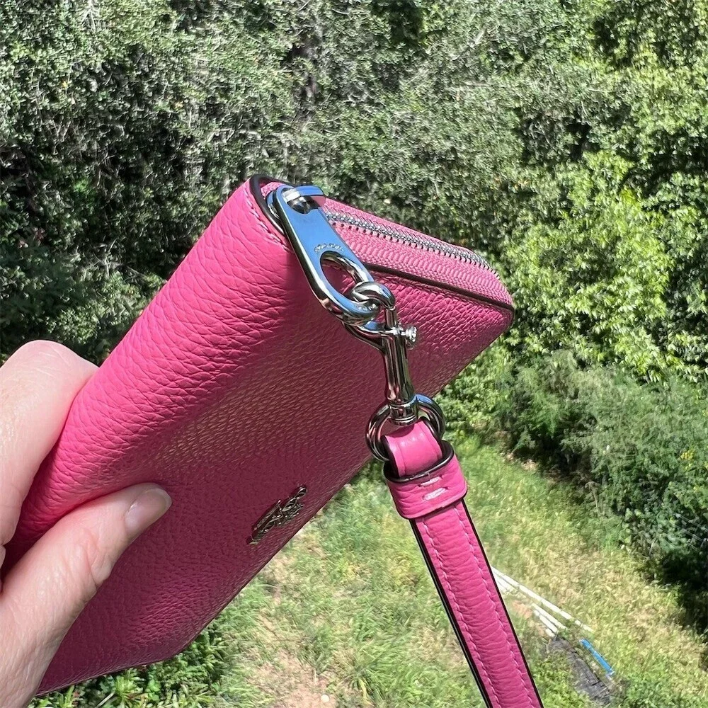 COACH Long Zip-Around Wallet Pink Pebble Leather with Silver Hardware AUTHENTIC